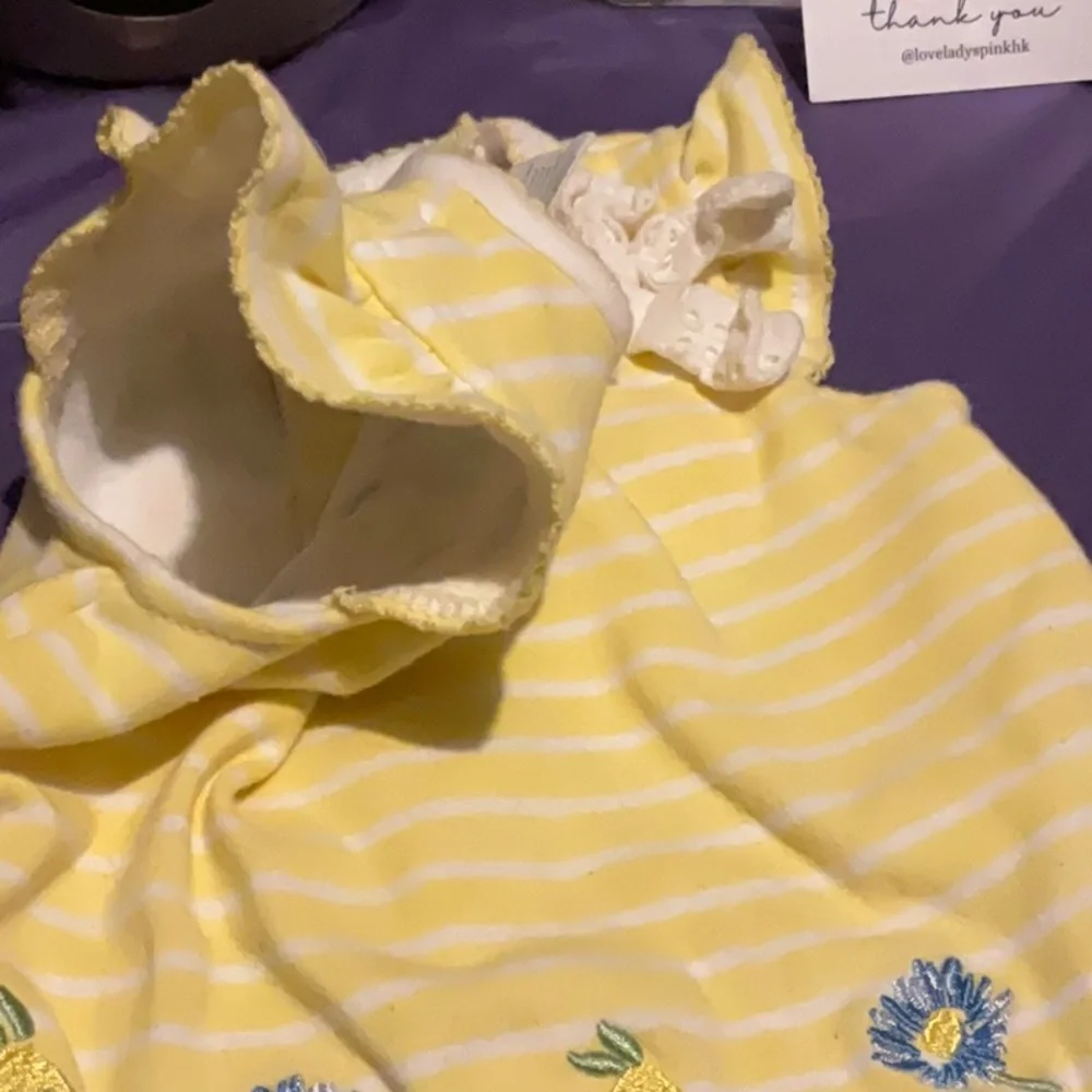 Laura Ashley| Yellow Striped Romper Kids with Floral Shorts Size 3-6 M